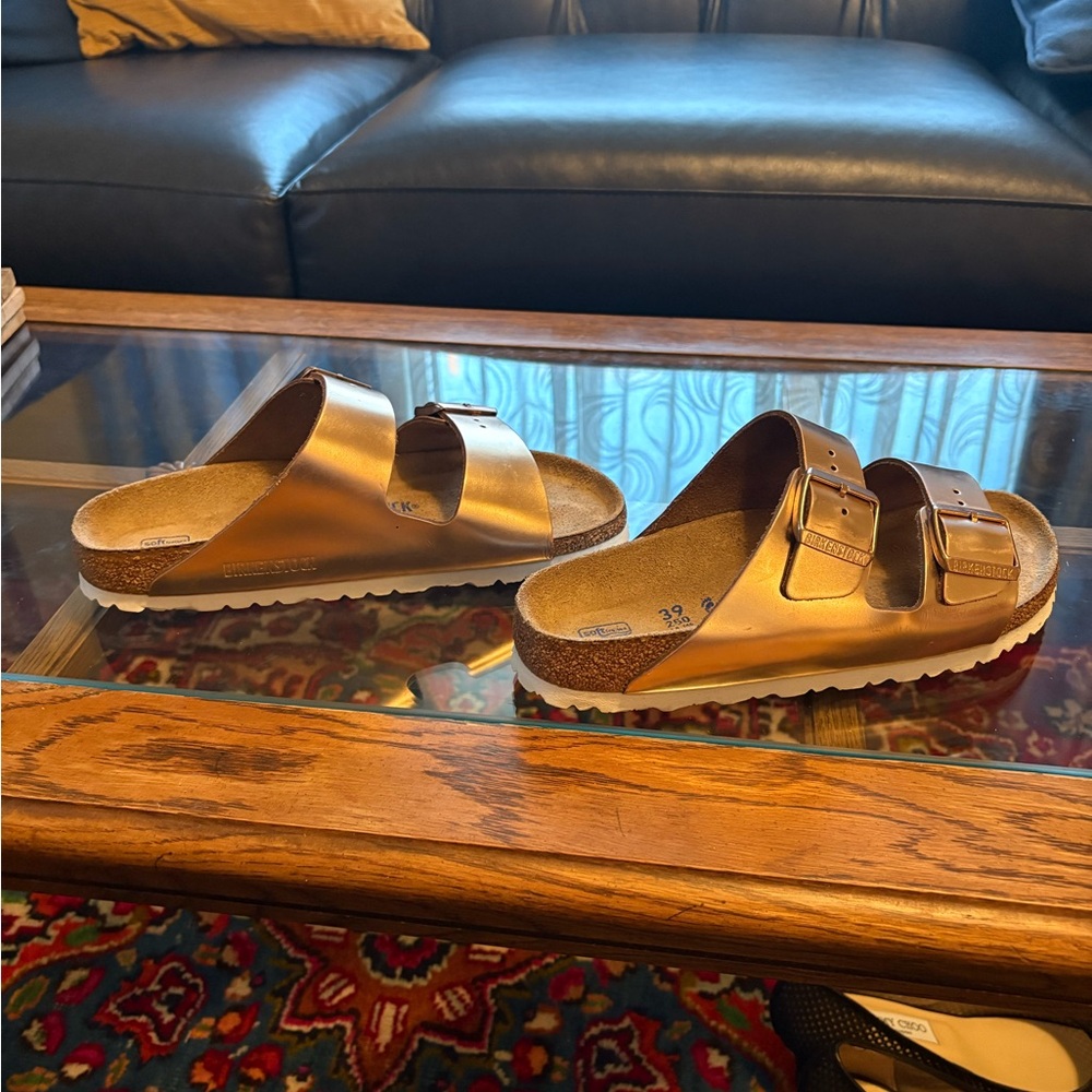 Birkenstock Arizona Metallic Bronze Two-Strap Sandals - Picture 5 of 9